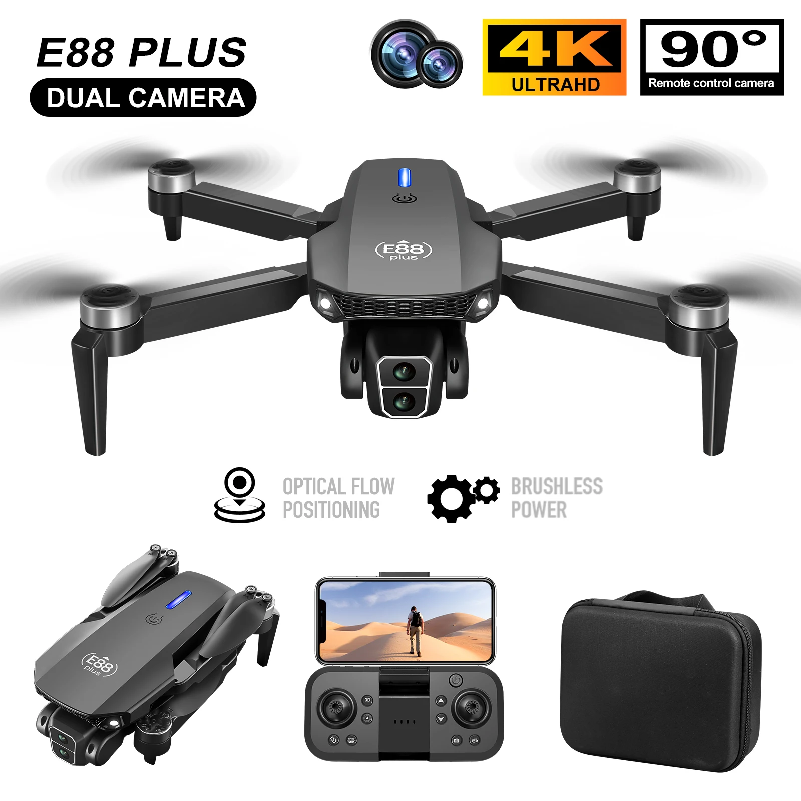 Rc Drone E88 - New E88 Plus Quadcopter Drone: 90°