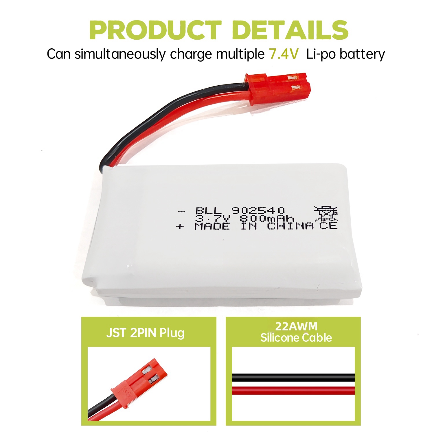 2PCS 3.7V 800mAh Lipo Battery  - Drone Mjx Rc 评论和价格
